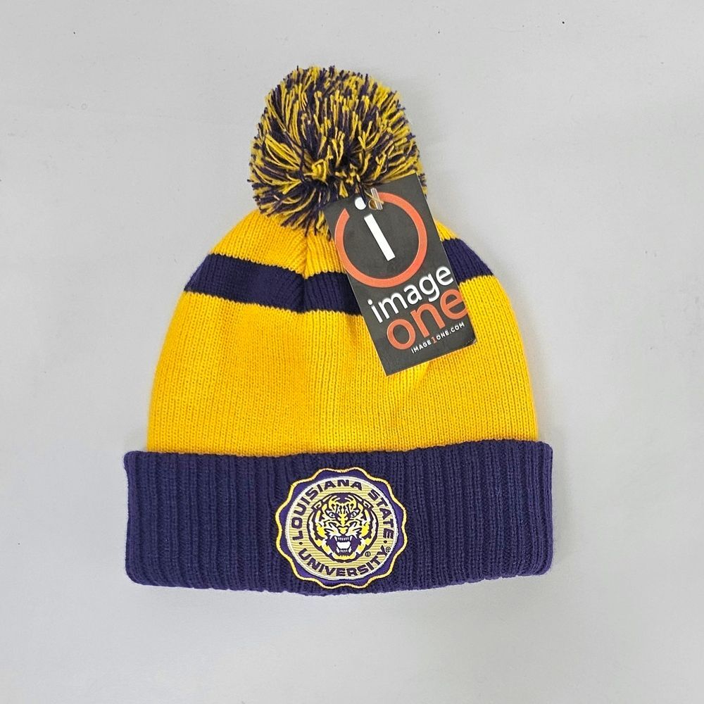 Louisiana State University Tigers Beanie - LSU Tigers Pom Cap, Purple/Yellow OSF